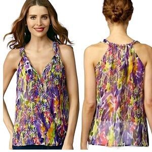 Cabi Bright Print V Neck Semi Halter Style Blouse Style #730 Size Small
